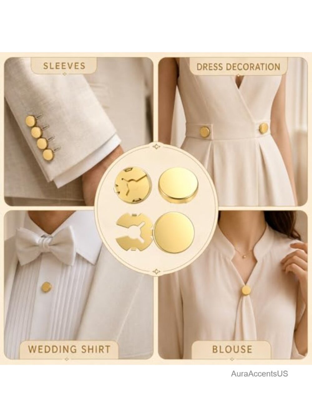 16 Pcs Gold Button Covers Clip-On Cufflinks Kit DIY Blank Round Cufflinks for - Picture 3 of 6